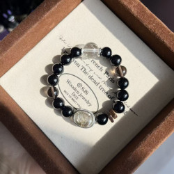 【迷霧森林】天然綠幽靈鑲嵌盒子黑曜石手串冰曜石白水晶簡約時尚