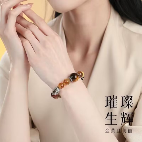 風禾珠寶錢途無量藏式三眼珠超七金髮晶金銀山水晶手串鏈女虎眼石
