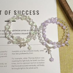 清新甜美綠色石膏貓眼雙圈手鏈女ins小衆設計輕奢風星星學生手飾