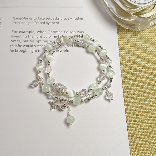 清新甜美綠色石膏貓眼雙圈手鏈女ins小衆設計輕奢風星星學生手飾 清新甜美綠色石膏貓眼雙圈手鏈女ins小衆設計輕奢風星星學生手飾