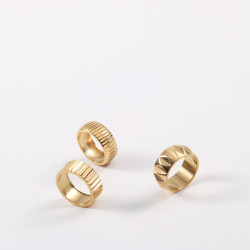 寬面齒輪形狀戒指 鈦鋼電鍍18k金