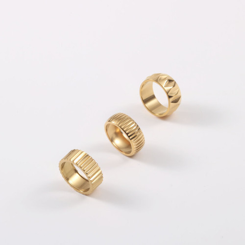 寬面齒輪形狀戒指 鈦鋼電鍍18k金