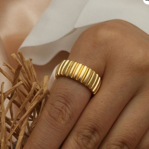 寬面齒輪形狀戒指 鈦鋼電鍍18k金