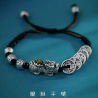 復古五帝錢貔貅手鏈男女款手工編織手鏈簡約輕奢小衆手繩