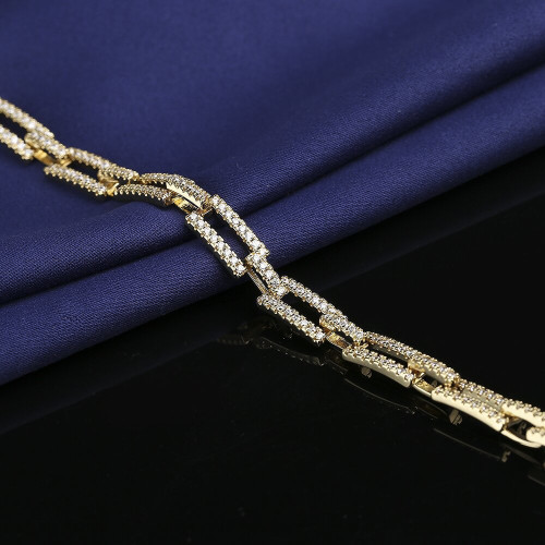 Bracelet歐美重工新款鏈條手鏈時尚百搭 銅鍍18K金滿鑽鋯石手鏈女