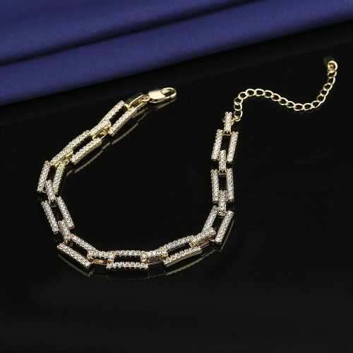 Bracelet歐美重工新款鏈條手鏈時尚百搭 銅鍍18K金滿鑽鋯石手鏈女