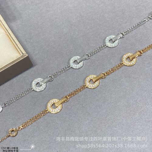 高版本圓餅錢幣銅錢手鏈時來運轉鑲鑽滿鑽手飾精工雙層圓圈飾品女