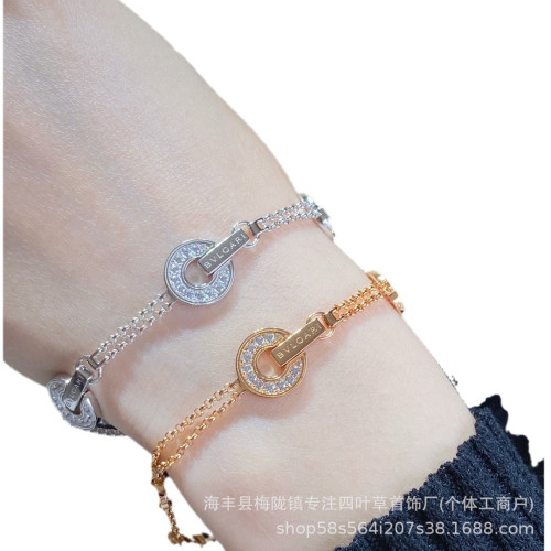 高版本圓餅錢幣銅錢手鏈時來運轉鑲鑽滿鑽手飾精工雙層圓圈飾品女