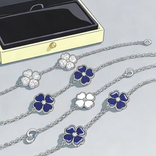 高版本V金CNC四葉草五花手鏈黑瑪瑙白貝母鐳射瘦花型玫瑰金輕奢風