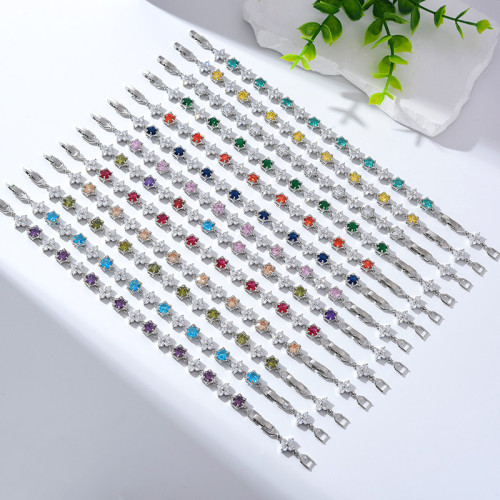 網球手鏈歐美時尚ins高級感橄欖綠/寶石藍 雪花鋯石手鏈男女嘻哈