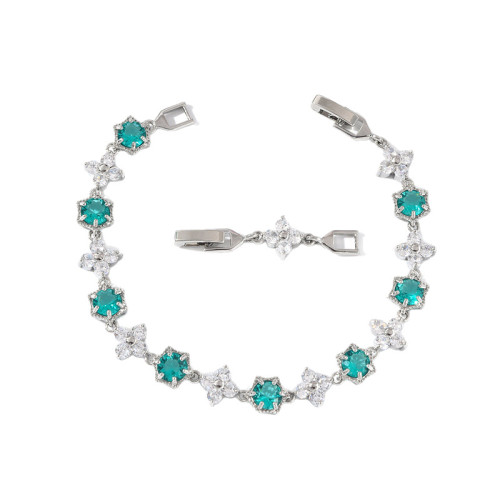 網球手鏈歐美時尚ins高級感橄欖綠/寶石藍 雪花鋯石手鏈男女嘻哈