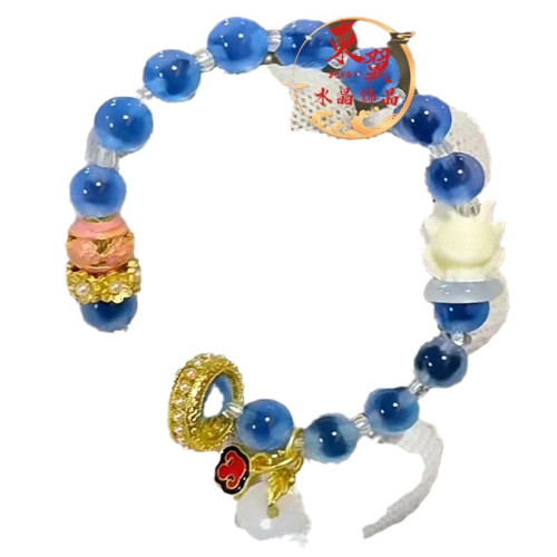 藍糖心瑪瑙九尾狐轉運珠跑環多巴胺女手鏈香灰瓷琉璃金箔半糖手串