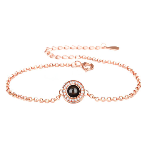 s925純銀圓盤簡約設計手鏈100種語言照片投影款 百搭時尚