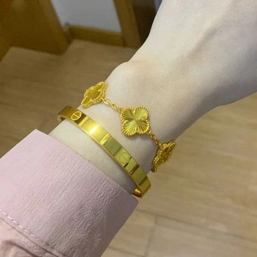 越南沙金五花四葉草手鏈女仿真金幸運草鐳射黃金色時尚輕奢高級感