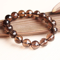 7A級天然茶水晶手鏈茶晶128面切面手串東海菸晶切面手串