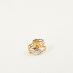 多線條 鑲嵌 水滴鋯石 戒指 鈦鋼電鍍18k金