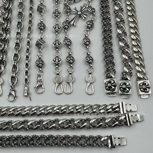 ch克羅伈手鏈s925銀復古十字架ChromeHearts粗細字母男女手鏈