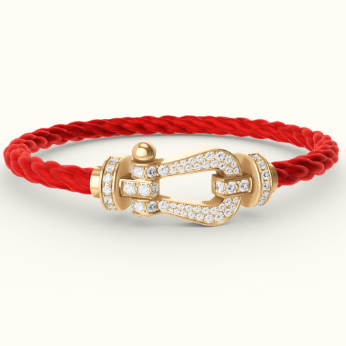 費雷德紅繩轉運手繩馬蹄釦18k玫瑰金男女本命年情侶款鑲鑽DIY手鏈