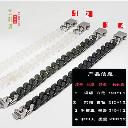 純天然和田玉古巴鏈手鏈黑色男女款嘻哈風格歐美時尚潮流