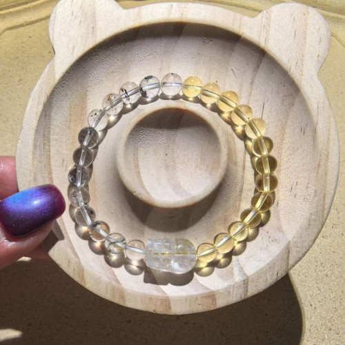 【招財小霸王】天然黃水晶手鏈金髮晶貔貅禮物輕奢飾品綠幽靈手串