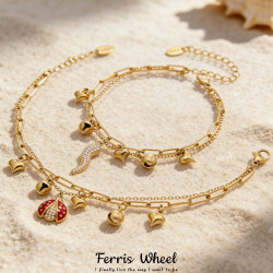 不鏽鋼空心愛心鈴鐺鑲鑽辣椒滴油崑蟲多吊墜手鏈輕奢百搭曡戴手飾