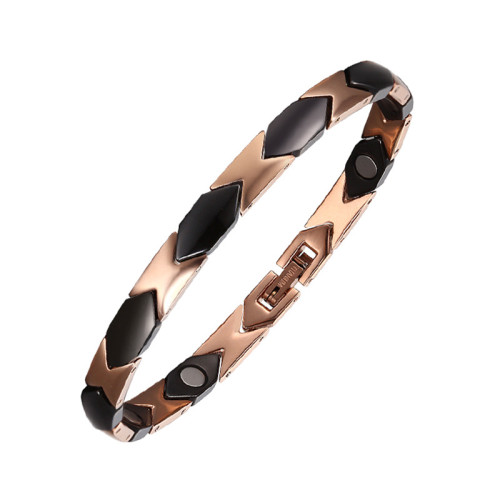 潮流配飾 電鍍金色不鏽鋼陶瓷手鏈女士磁石手鏈鈦鋼飾品