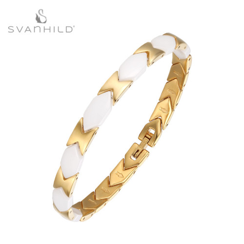 潮流配飾 電鍍金色不鏽鋼陶瓷手鏈女士磁石手鏈鈦鋼飾品