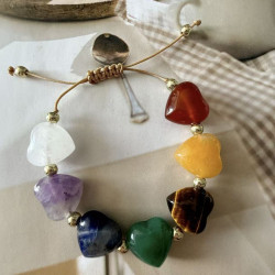 小衆新款七彩天然石復古簡約愛心可調節串珠天然串珠飾