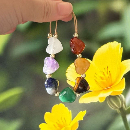 小衆新款七彩天然石復古簡約愛心可調節串珠天然串珠飾 小衆新款七彩天然石復古簡約愛心可調節串珠天然串珠飾