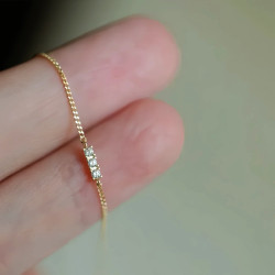 S925純銀鍍14K金一字三鑽手鏈女 日系小心機極細百搭小衆設計手飾