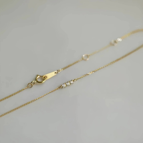 S925純銀鍍14K金一字三鑽手鏈女 日系小心機極細百搭小衆設計手飾