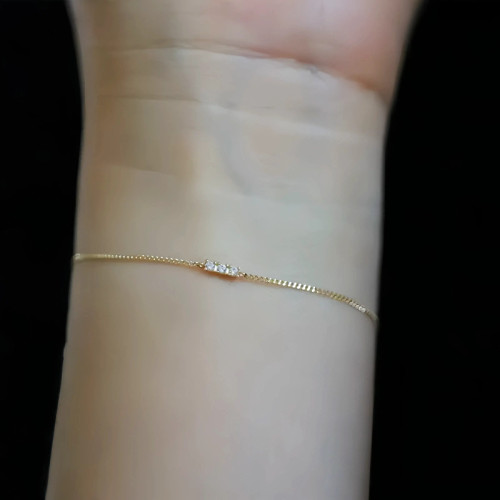 S925純銀鍍14K金一字三鑽手鏈女 日系小心機極細百搭小衆設計手飾