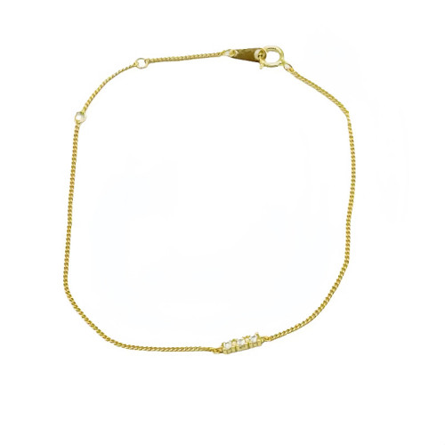 S925純銀鍍14K金一字三鑽手鏈女 日系小心機極細百搭小衆設計手飾