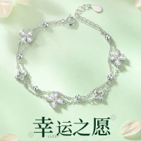 四葉草S925純銀雙層手鏈女款氣質輕奢小衆甜美高級感手鐲女生手飾