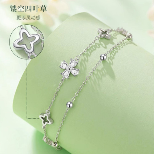 四葉草S925純銀雙層手鏈女款氣質輕奢小衆甜美高級感手鐲女生手飾