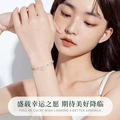 四葉草S925純銀雙層手鏈女款氣質輕奢小衆甜美高級感手鐲女生手飾