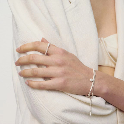 董潔同款S925純銀白松石拼接串珠手鏈ins復古做舊風輕奢手腕飾品