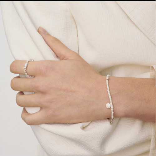 董潔同款S925純銀白松石拼接串珠手鏈ins復古做舊風輕奢手腕飾品