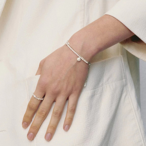 董潔同款S925純銀白松石拼接串珠手鏈ins復古做舊風輕奢手腕飾品