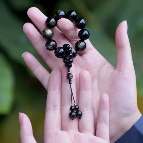 黑曜石手撚女男黑耀石指尖文玩民族風手鏈串繞指柔吊墜金曜石手持