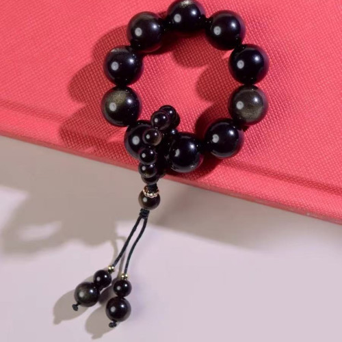 黑曜石手撚女男黑耀石指尖文玩民族風手鏈串繞指柔吊墜金曜石手持