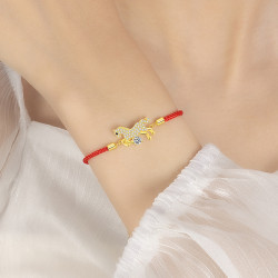 卡萊妮s925純銀原創奮馬敭蹄紅繩手鏈本命年馬年手繩鍍金