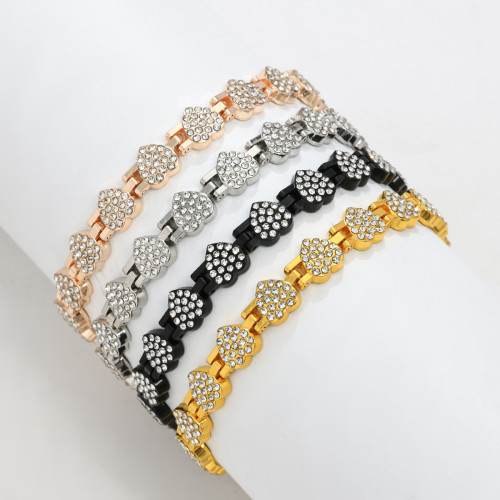 歐美爆款磁石手鏈時尚輕奢桃心滿鑽合金單排磁石情侶手飾