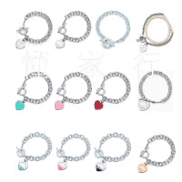 t家精工高質量網紅爆款滴油OT愛心手鏈三色雙層珍珠