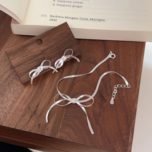 持恒s925純銀刀片鏈蝴蝶結手鏈女小衆設計韓版高級感簡約耳釘耳飾