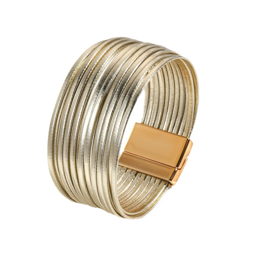 新款多條女士手環皮繩百搭pu皮革皮手鏈磁鐵釦手鐲手繩