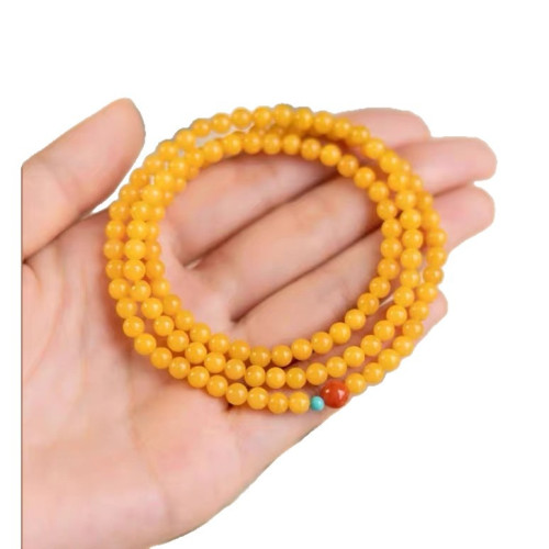 風禾天然蜜蠟手串手鏈女小米珠三圈疊代南紅綠松石輕奢高級感手鏈