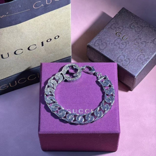 古家925雙G互釦蔓藤雕刻花紋古巴手鏈復古做舊嘻哈百搭個性鏈條