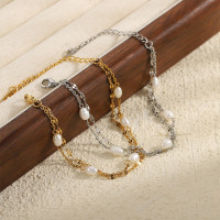 日韓風輕奢鏈條串珠鍊女士手鏈唯美精緻套裝禮物高級感