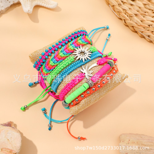 多色氣質時尚軟陶不鏽鋼椰樹多層米珠編織好朋友手鏈套裝 多色氣質時尚軟陶不鏽鋼椰樹多層米珠編織好朋友手鏈套裝